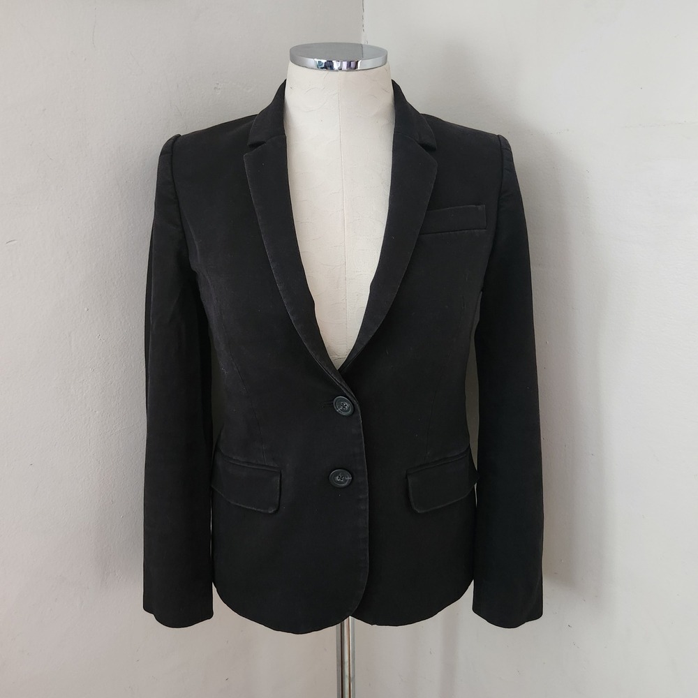 J. Crew Womens Black Cotton Viscose Stretch Two Button Tailored Blazer Size 4